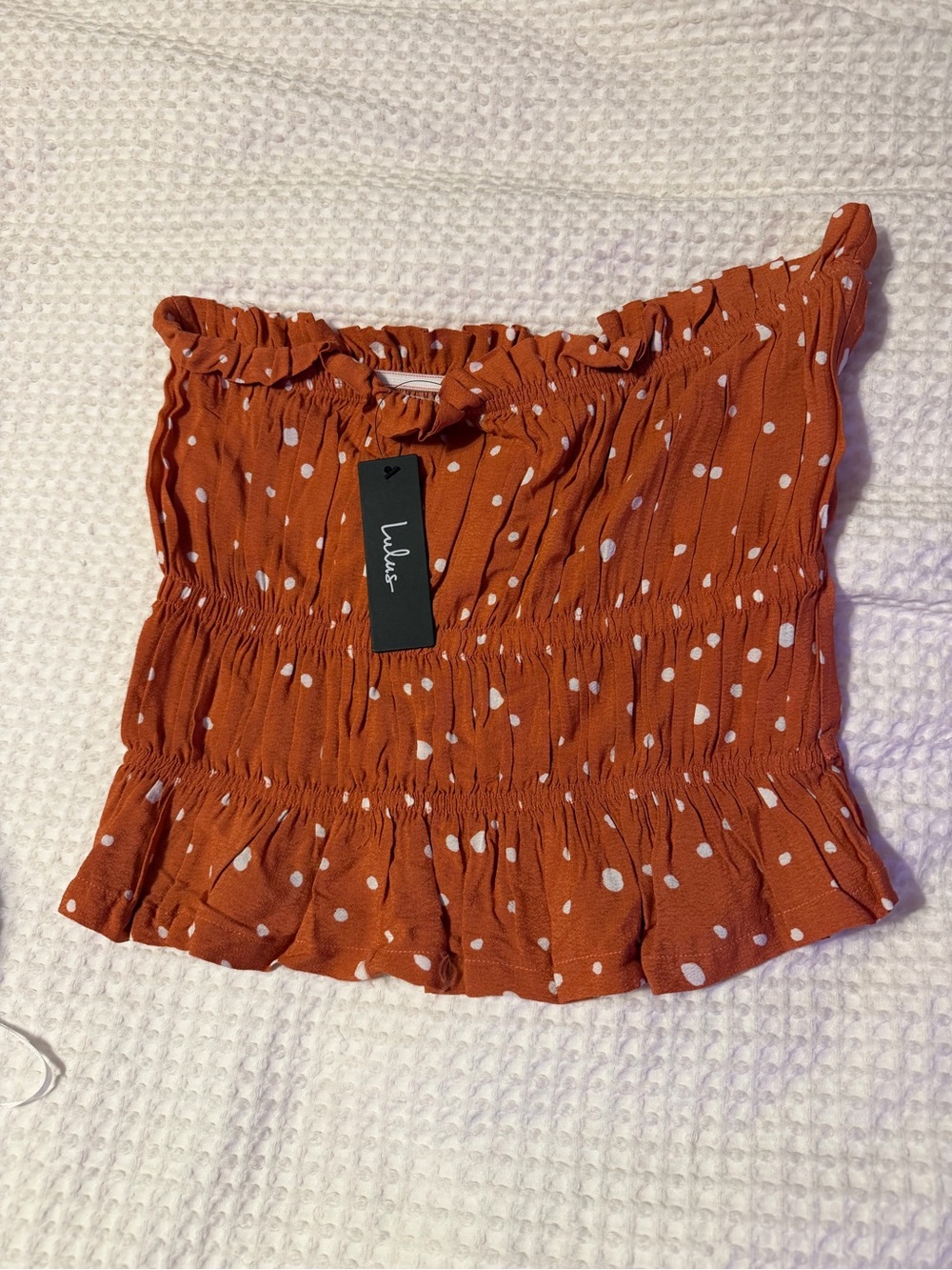 Lulu's Rust Orange Polka Dot Smocked Tube Top